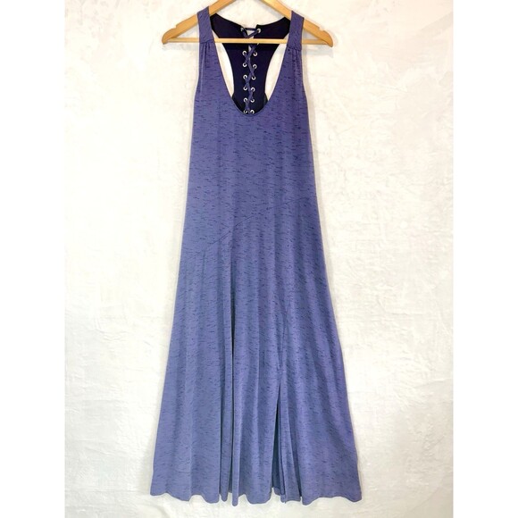 Maeve Anthropologie Dress Maxi Purple Lace Up Racerback Boho Soft Knit L - Picture 2 of 9